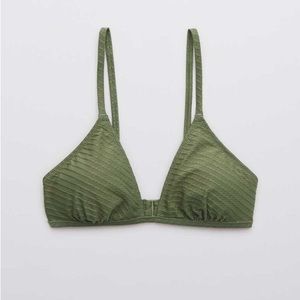 Aerie Olive Green Jacquard Triangle Bikini Top